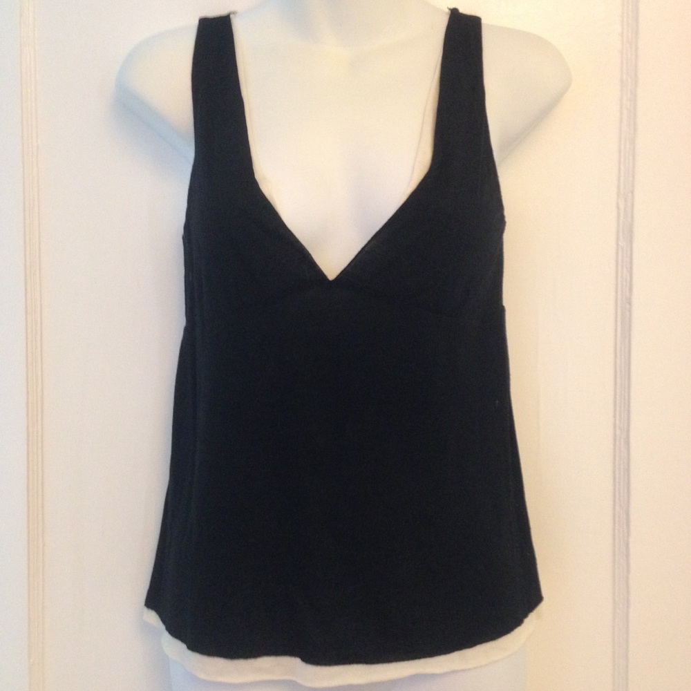 Theory Black Cream Deep V-Neck Tank Size Small